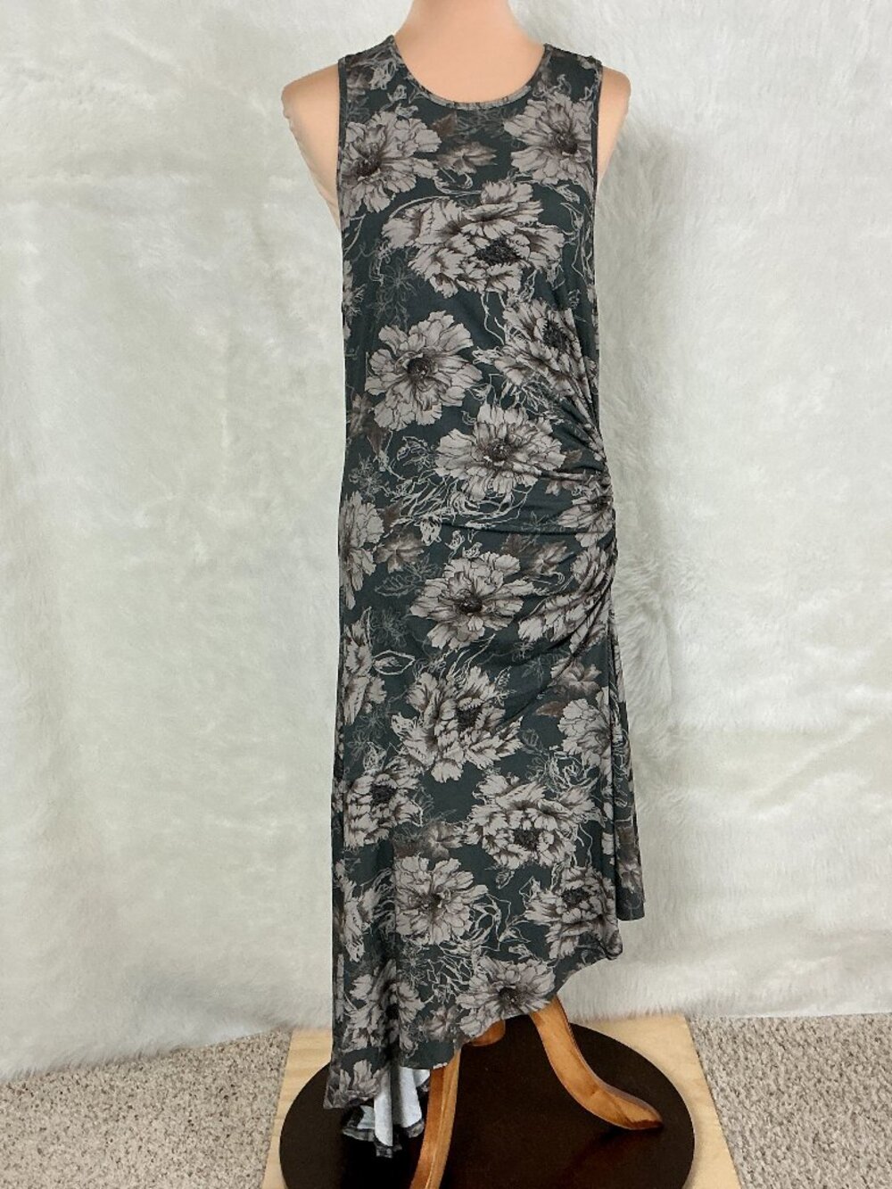 Daily Practice Sleeveless Floral Ruched Asymmetrical Hem Midi Dress NWT XL